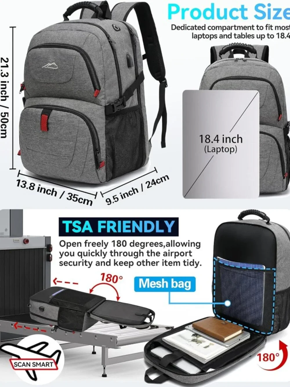 Extra Large Anti-Theft Travel Backpack for 18.4